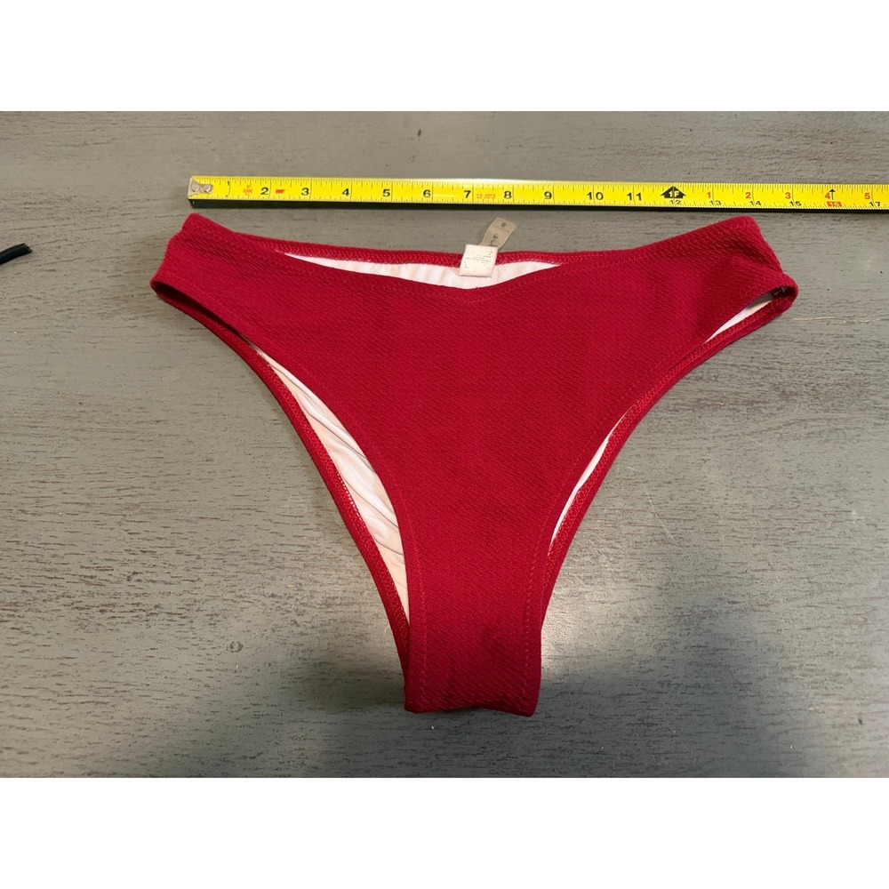 Ambria Red Textured High Leg Bikini Bottom Size S Smocked Swimwear